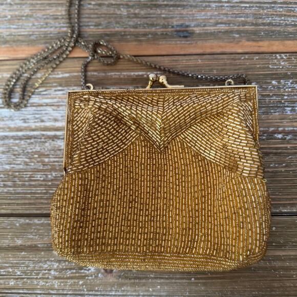 Vintage Magid Gold Beaded Ladies Clutch Chain Purse Made In Japan Art Deco - Picture 1 of 6